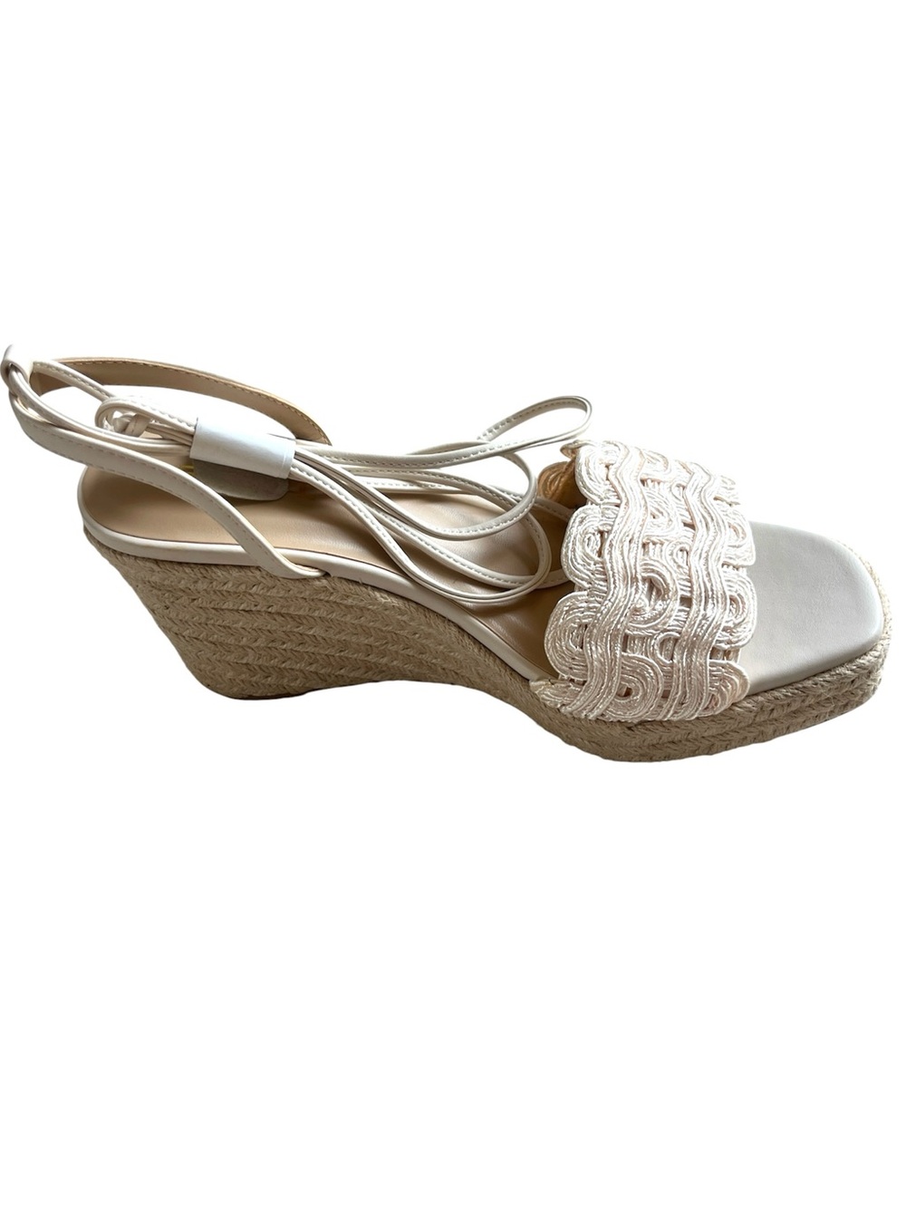 New Soda ATHENA CREAM LACE UP WEDGE  Espadrille Wedges Lace Sandal  8.5 - Picture 8 of 12